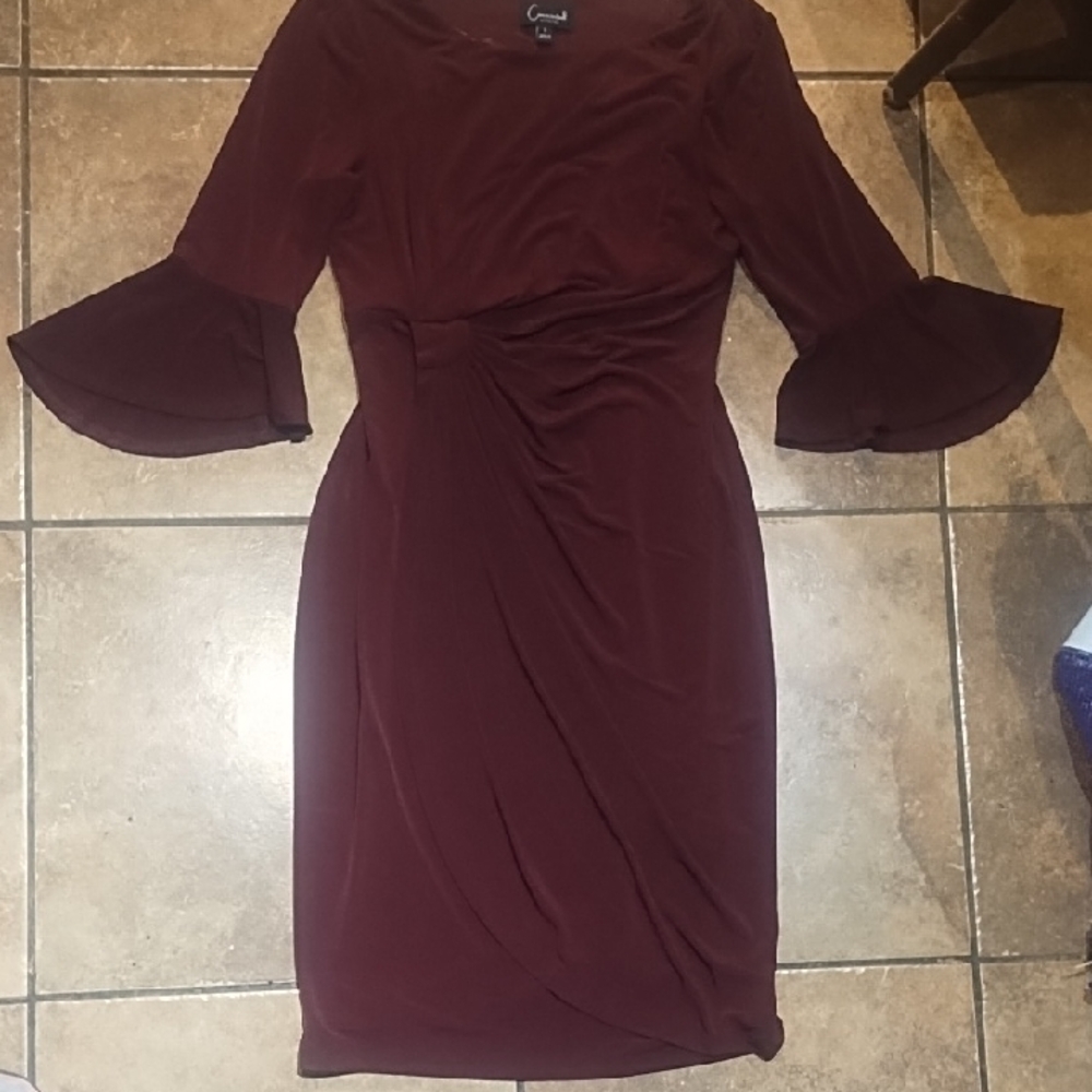 #0028 Burgundy Bell-Sleeve Wrap-Style D, Cute Blue Strap Dress.